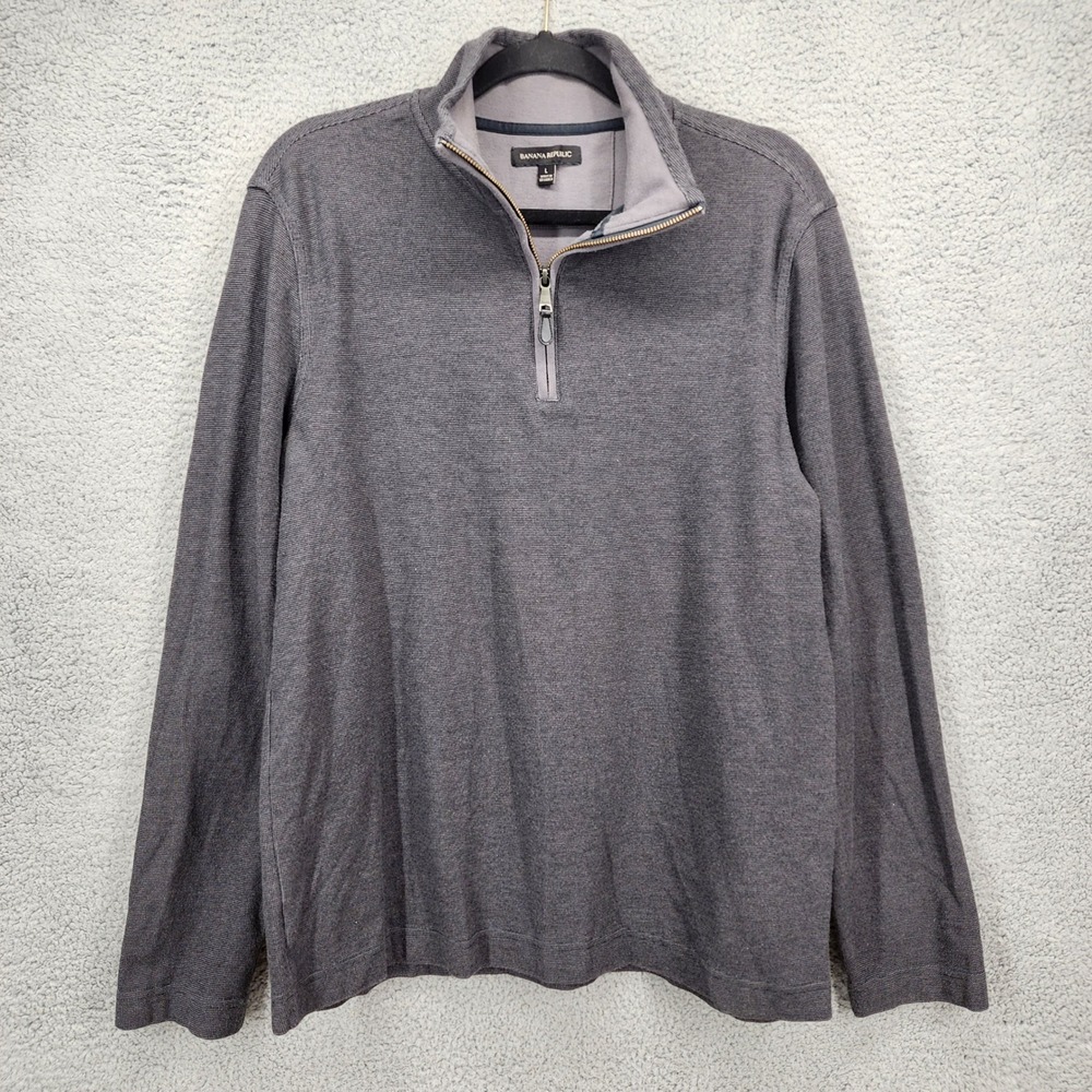Banana Republic Mens Large Gray 1/4 Zip Pullover Textured Cotton Sweater L